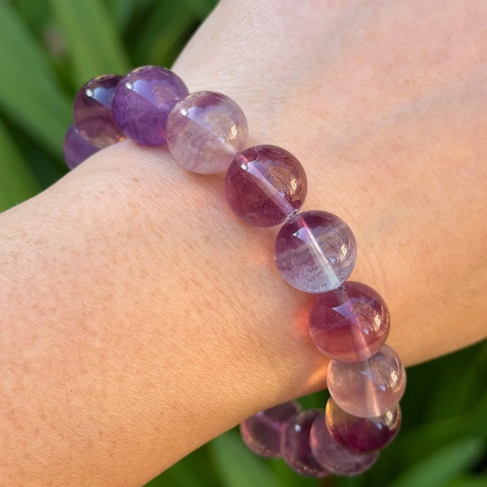 14mm 8 inches stretchable purple banded fluorite‎ bracelet 0758